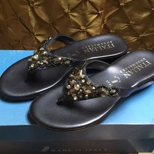 NIB Navy, Italian Shoemaker Rhinestone Sandal